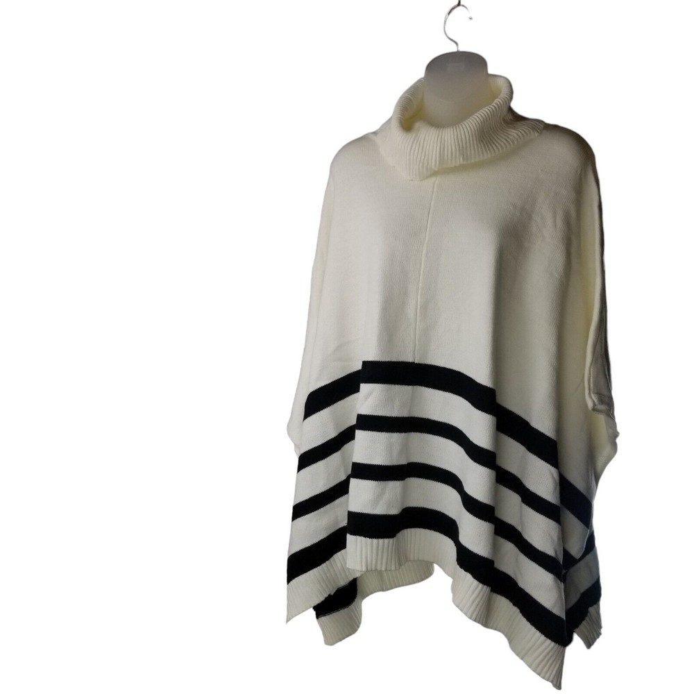 Jaclyn Smith Cowl Neck Cafton Poncho Sweater  Womens White & Black Size S / M